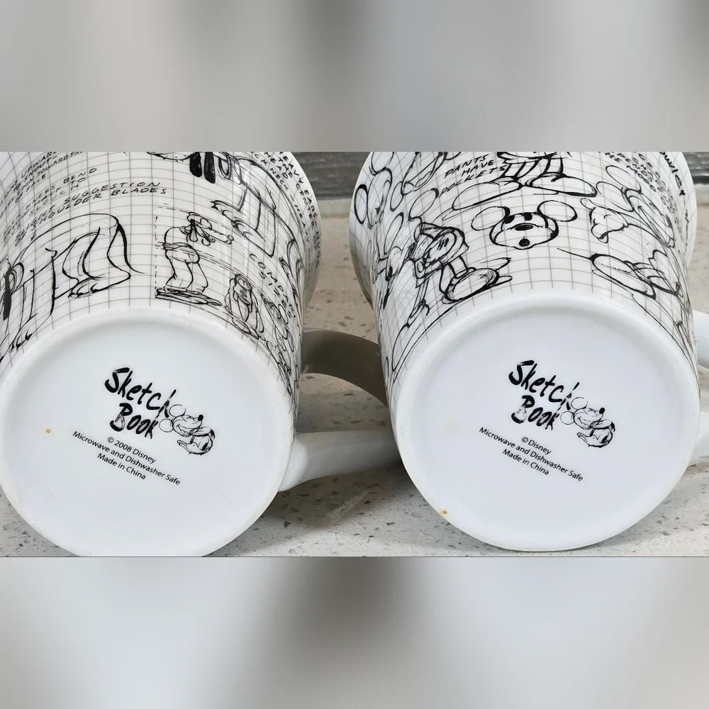 Vintage Disney 90 Years of Magic Mickey & Pluto Sketch Book Mugs - Picture 2 of 3
